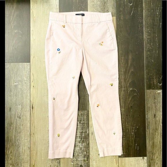 J. Crew Pants - J. Crew Pink Embroidered Chino Dress Pants Size 8